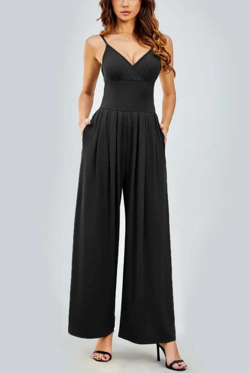 Elegant Spaghetti Straps Thin Waist Backless Wide Leg Jumpsuit