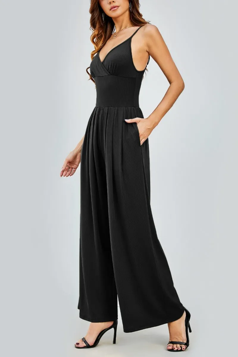 Elegant Spaghetti Straps Thin Waist Backless Wide Leg Jumpsuit