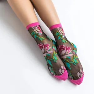 English Rose Black Sheer Ankle Sock - US W5.5-10