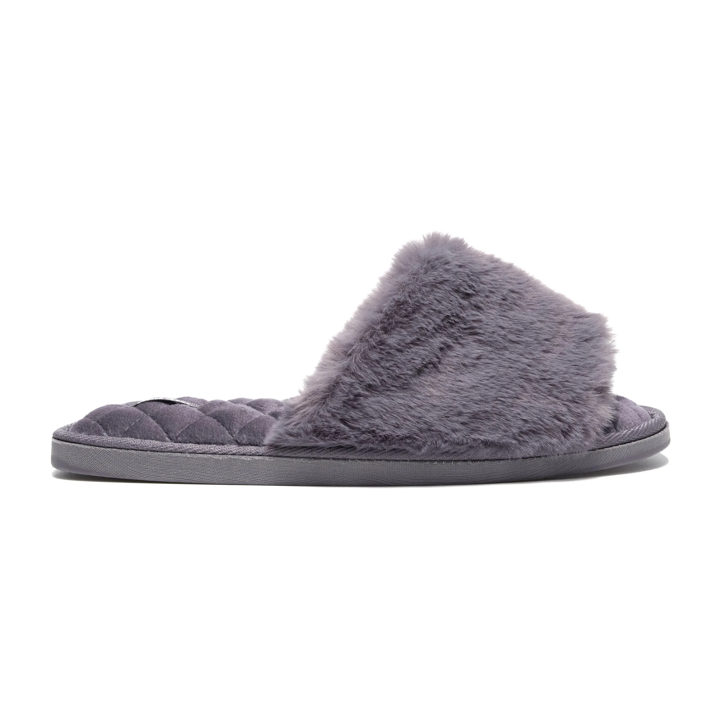 Erin - 100% Recycled Faux Fur Slipper Slider - Ink