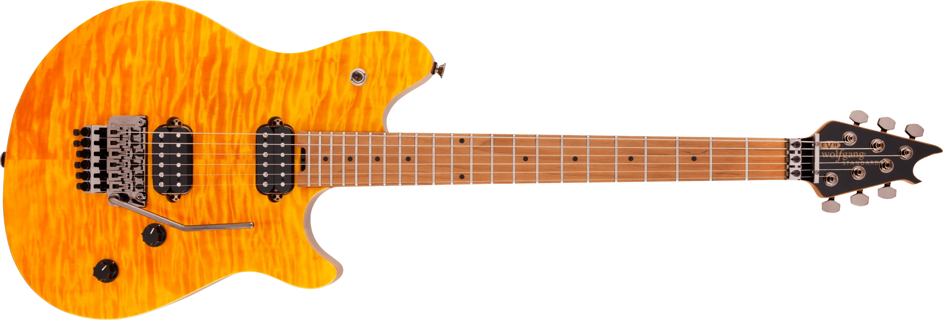EVH Wolfgang WG Standard QM, Baked Maple Fingerboard in Transparent Amber