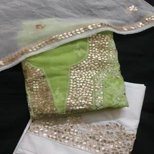 Fancy Georgette Leaf Green Chikankari Gota Patti Salwar Kameez unstitched online