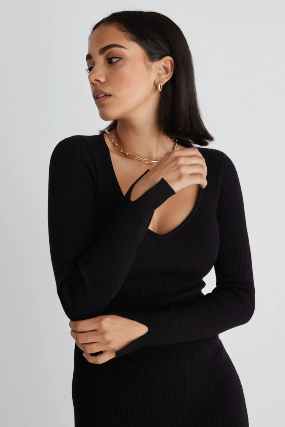Form Black Fitted Rib Knit Dress