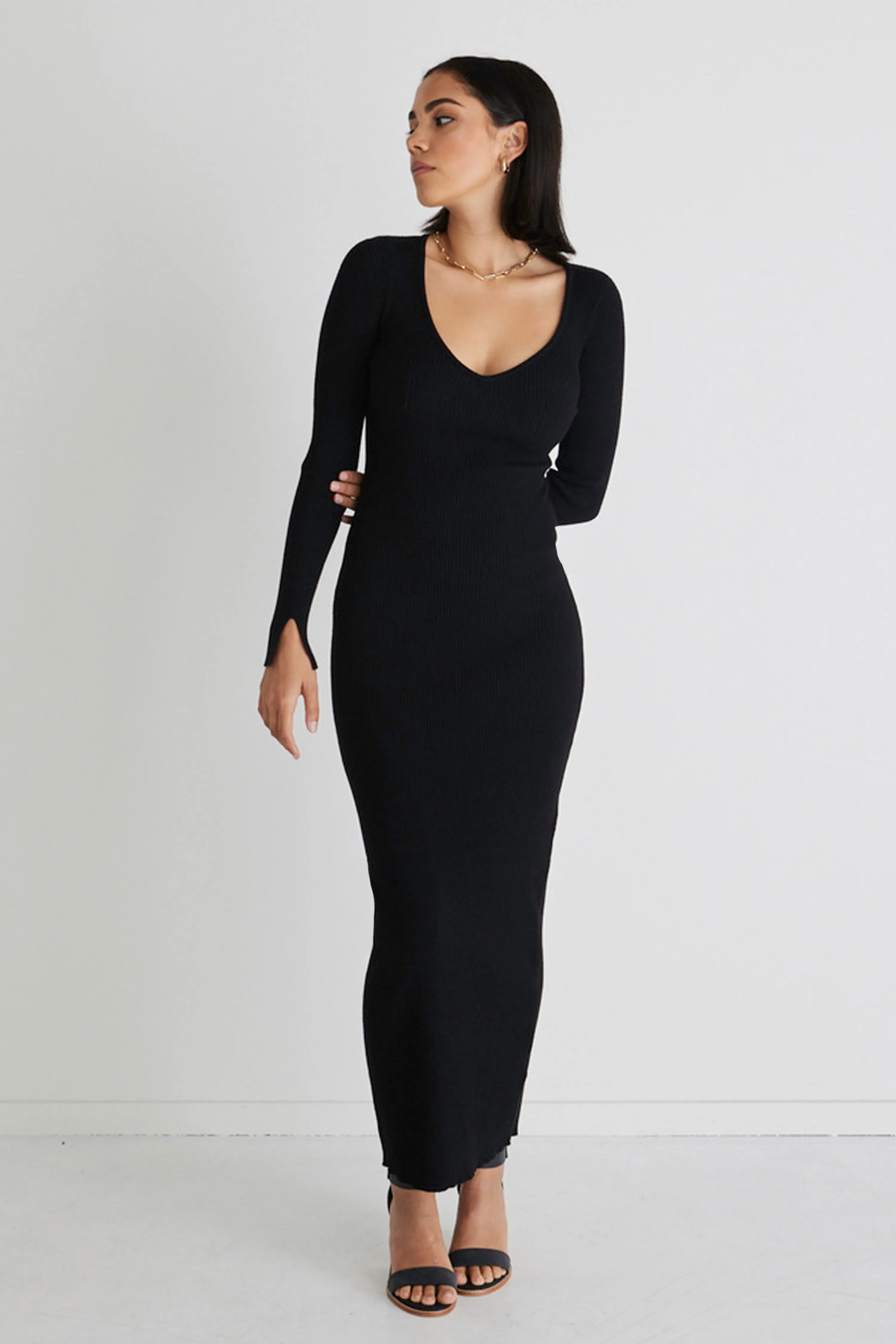 Form Black Fitted Rib Knit Dress