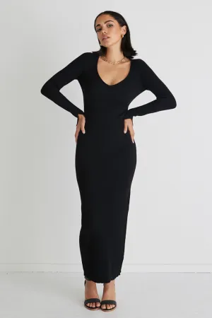 Form Black Fitted Rib Knit Dress
