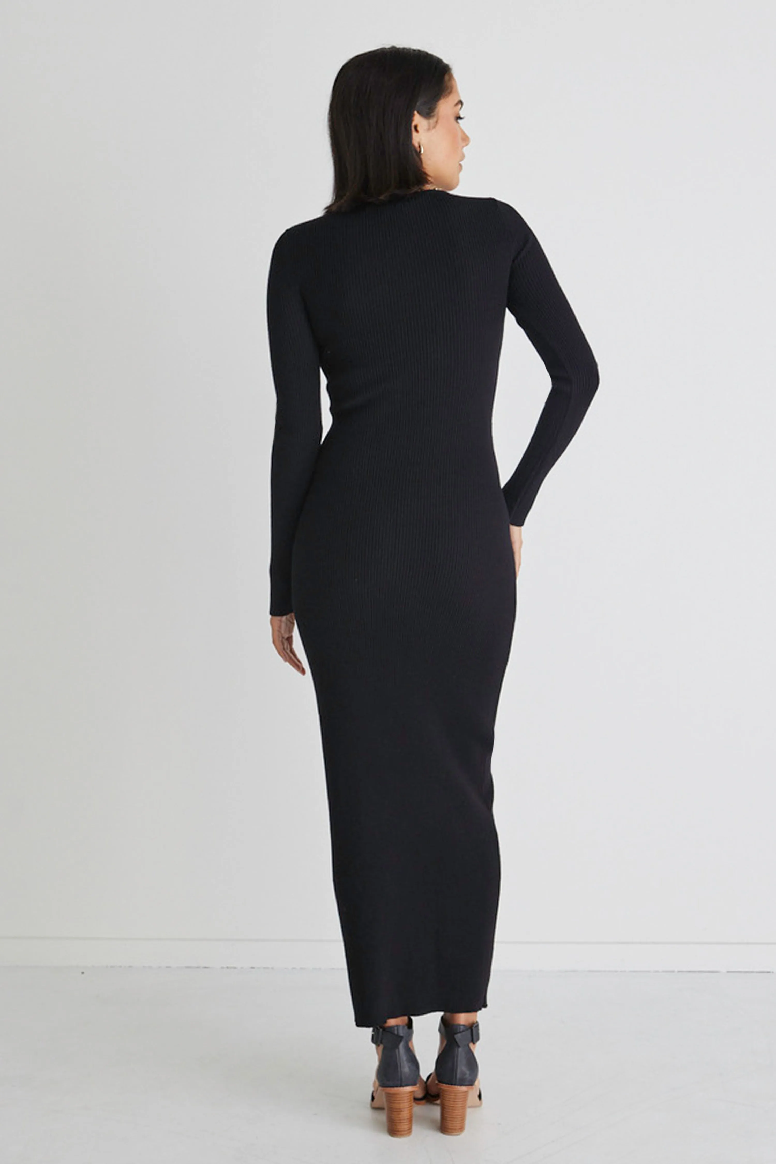Form Black Fitted Rib Knit Dress