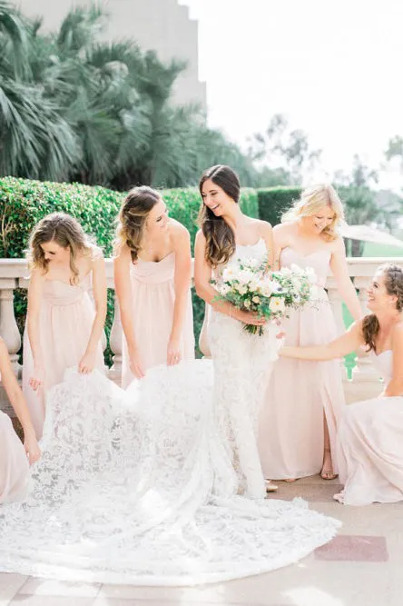Formal A Line Floor Length Long Chiffon Sweetheart Blush Rose Bridesmaid Dress OHS148