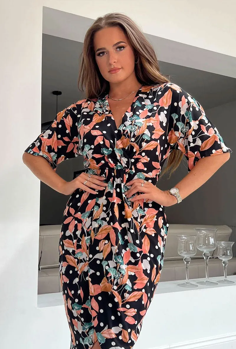 GIRL IN MIND SIENA FLORAL WRAP MIDI DRESS