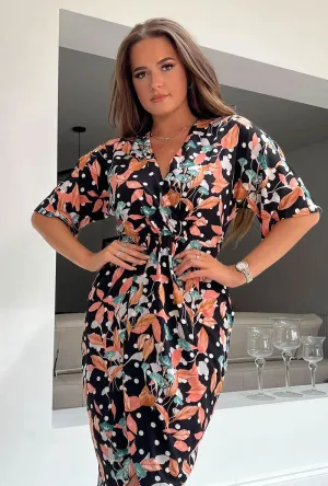 GIRL IN MIND SIENA FLORAL WRAP MIDI DRESS