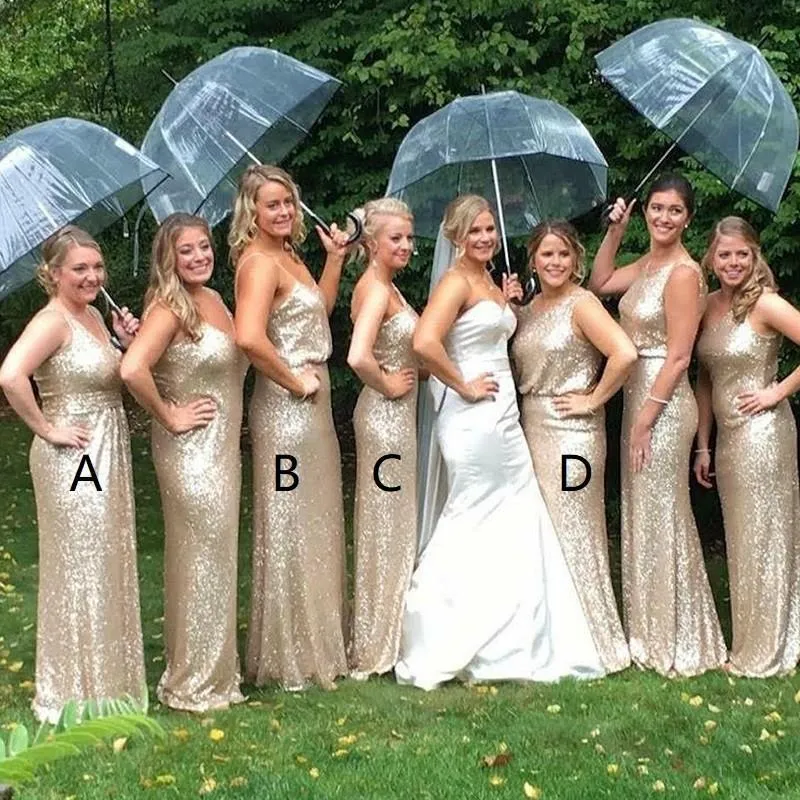 Gold Mismatched Long Mermaid Cheap Sequin Bridesmaid Dresses Online, WGY0245