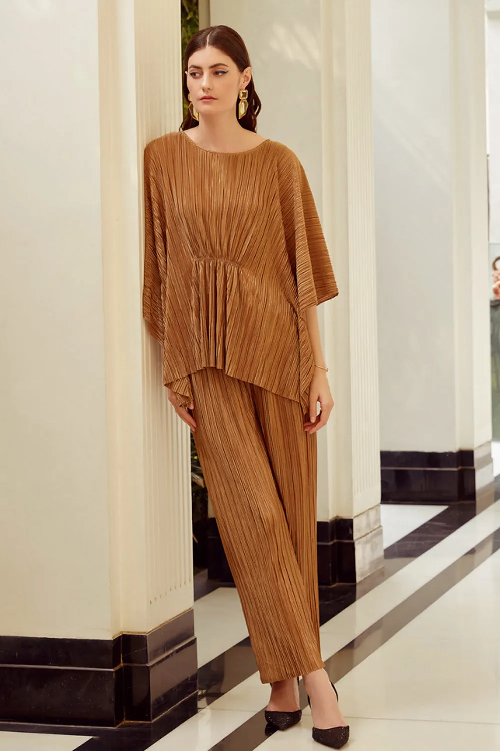 Gold Pleated Co-Ord Set