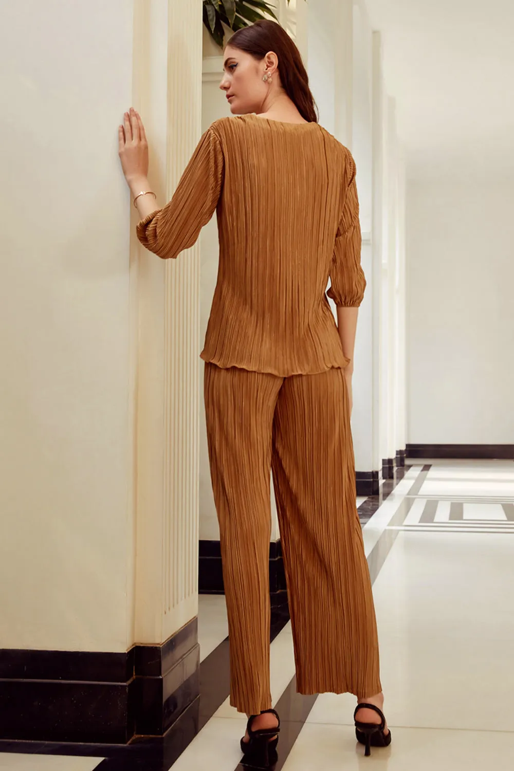 Gold Pleated Knot Top