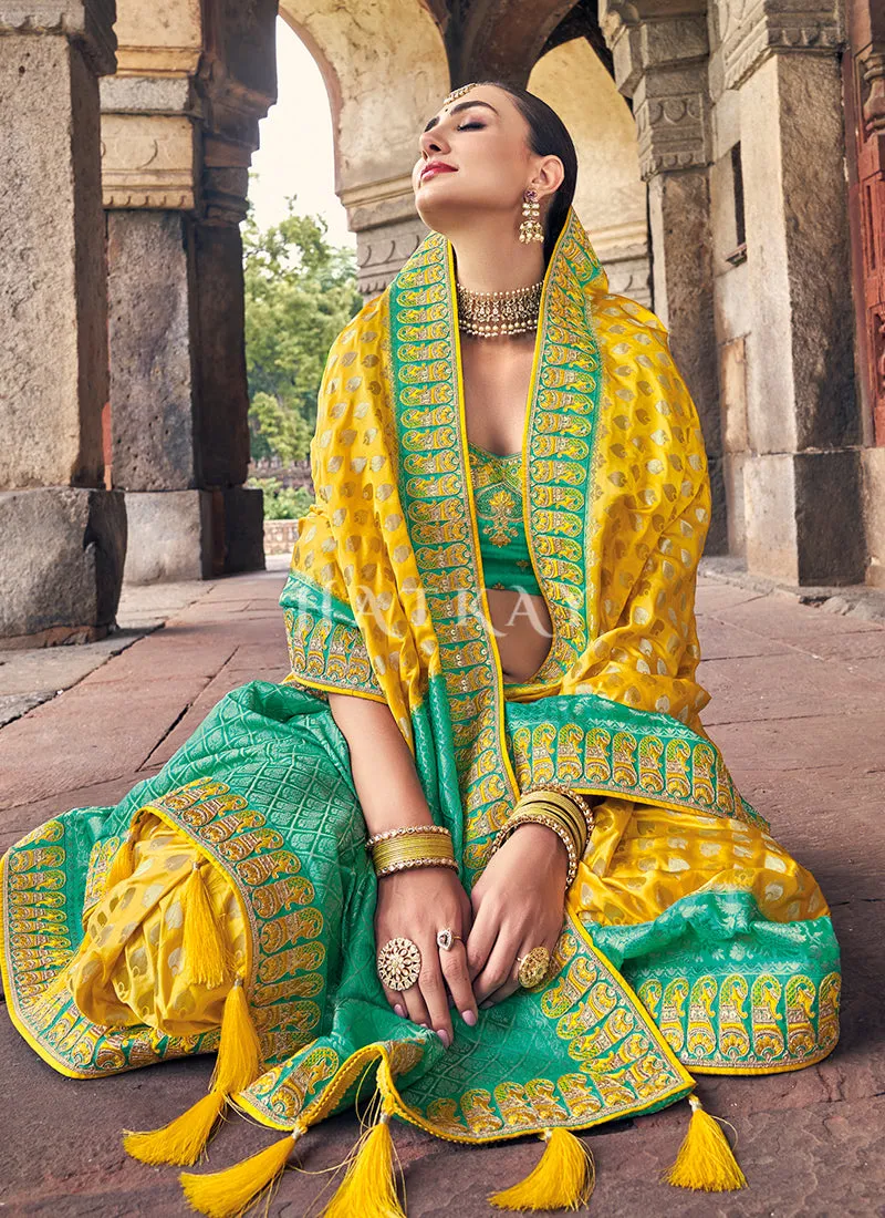 Green And Yellow Designer Wedding Saree