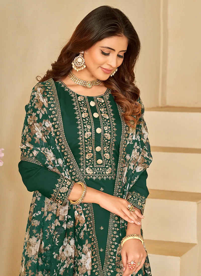 Green Embroidery Traditional Pant Style Suit
