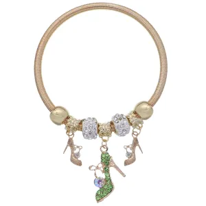 Green Fireball High Heel Shoe Charm Stretch Bracelet