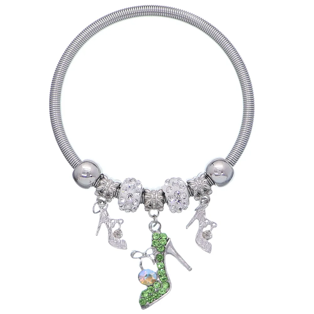 Green Fireball High Heel Shoe Charm Stretch Bracelet