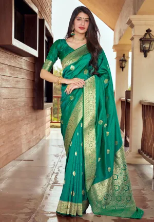 Green Golden Jacquard Silk Saree