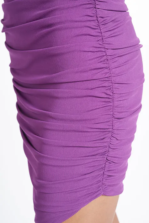 Harper Dress - Asymmetric ribbed dress with ruching and one shoulder