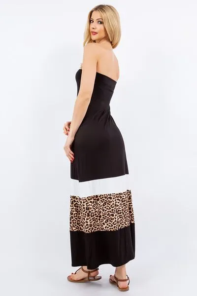 Hazel Blues® | Celeste Leopard Color Block Tube Maxi Dress