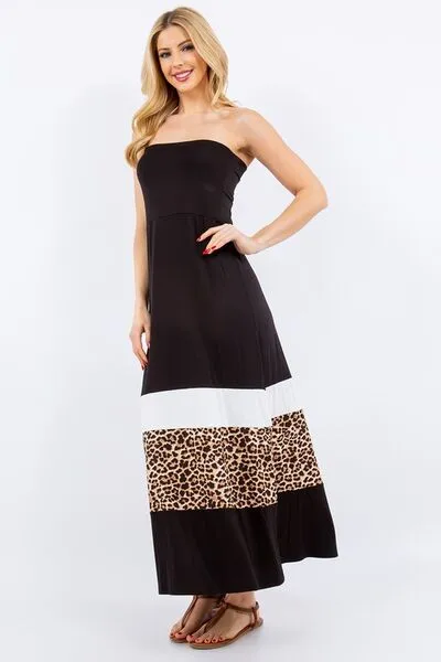 Hazel Blues® | Celeste Leopard Color Block Tube Maxi Dress