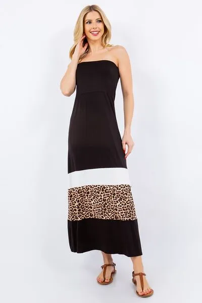 Hazel Blues® | Celeste Leopard Color Block Tube Maxi Dress