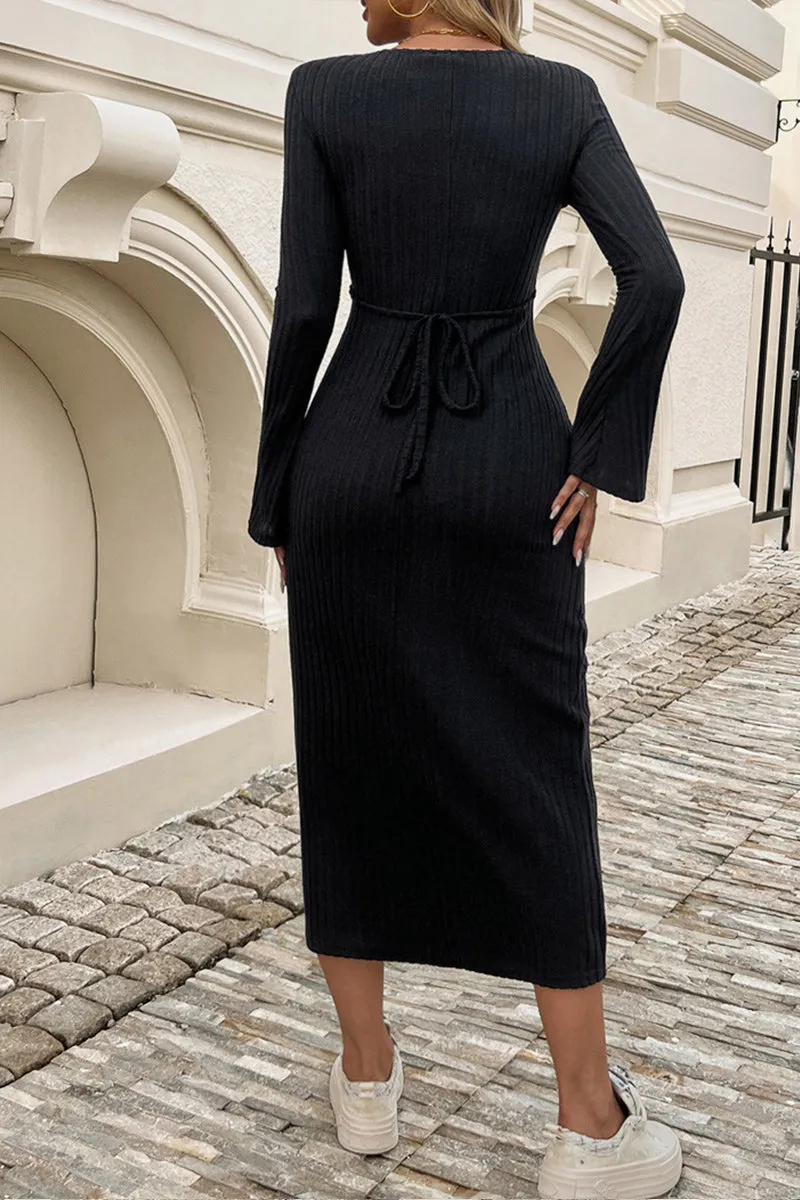HBR1358 Elegant Ribbed Knit Maxi Dress
