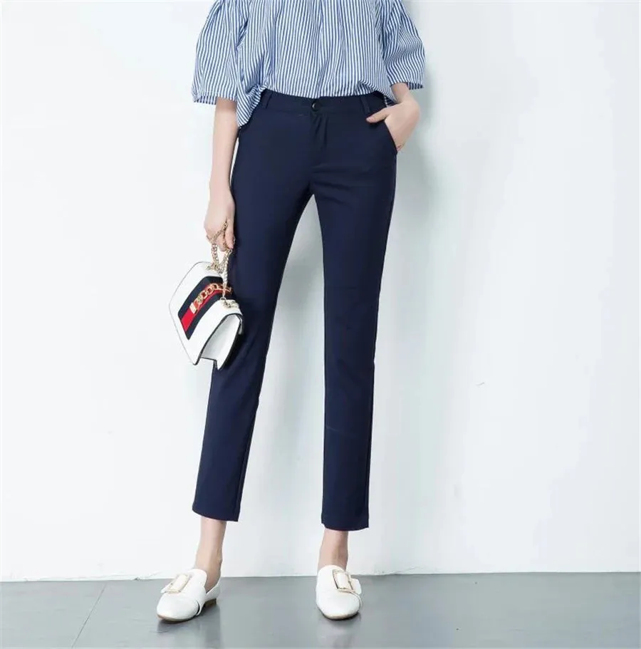 High Waist Slim Fit Pencil Pants – Ankle-Length Trousers for Women