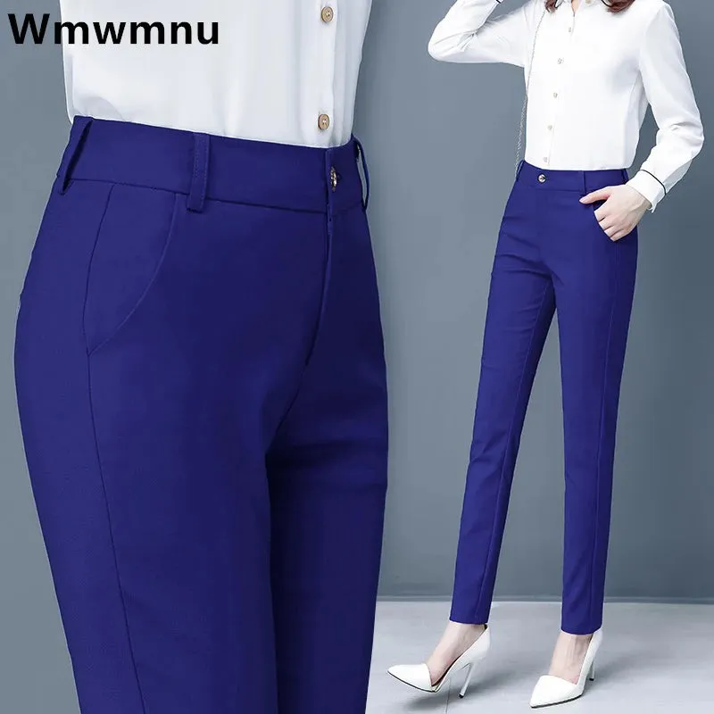 High Waist Slim Fit Pencil Pants – Ankle-Length Trousers for Women