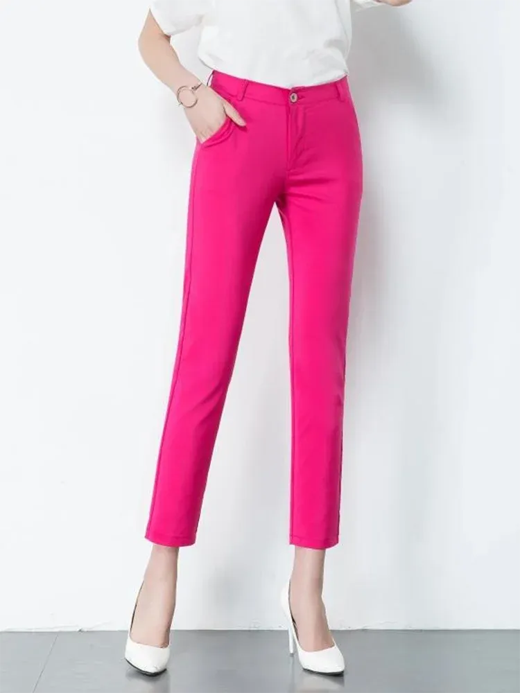 High Waist Slim Fit Pencil Pants – Ankle-Length Trousers for Women