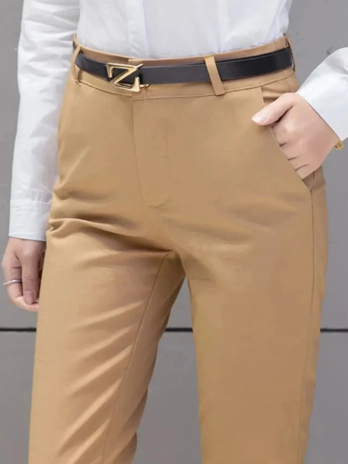 High Waist Slim Fit Pencil Pants – Ankle-Length Trousers for Women