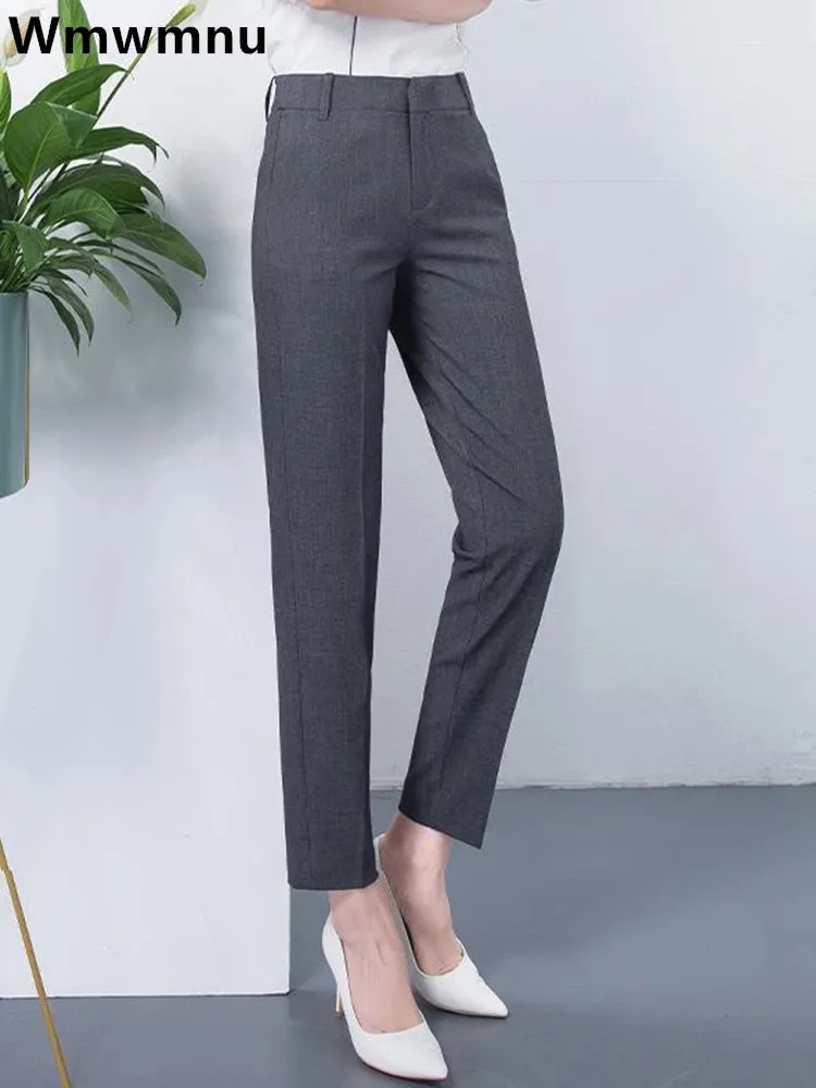 High Waist Slim Fit Pencil Pants – Ankle-Length Trousers for Women