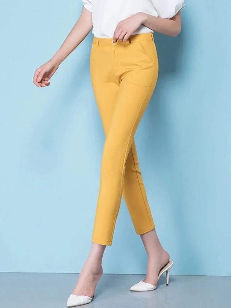 High Waist Slim Fit Pencil Pants – Ankle-Length Trousers for Women