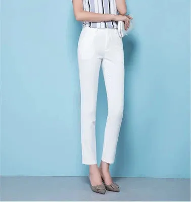 High Waist Slim Fit Pencil Pants – Ankle-Length Trousers for Women