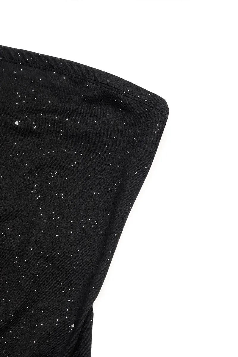HTZ1075 Strapless Glitter Tube Top with Ruffle Hem