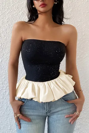 HTZ1075 Strapless Glitter Tube Top with Ruffle Hem