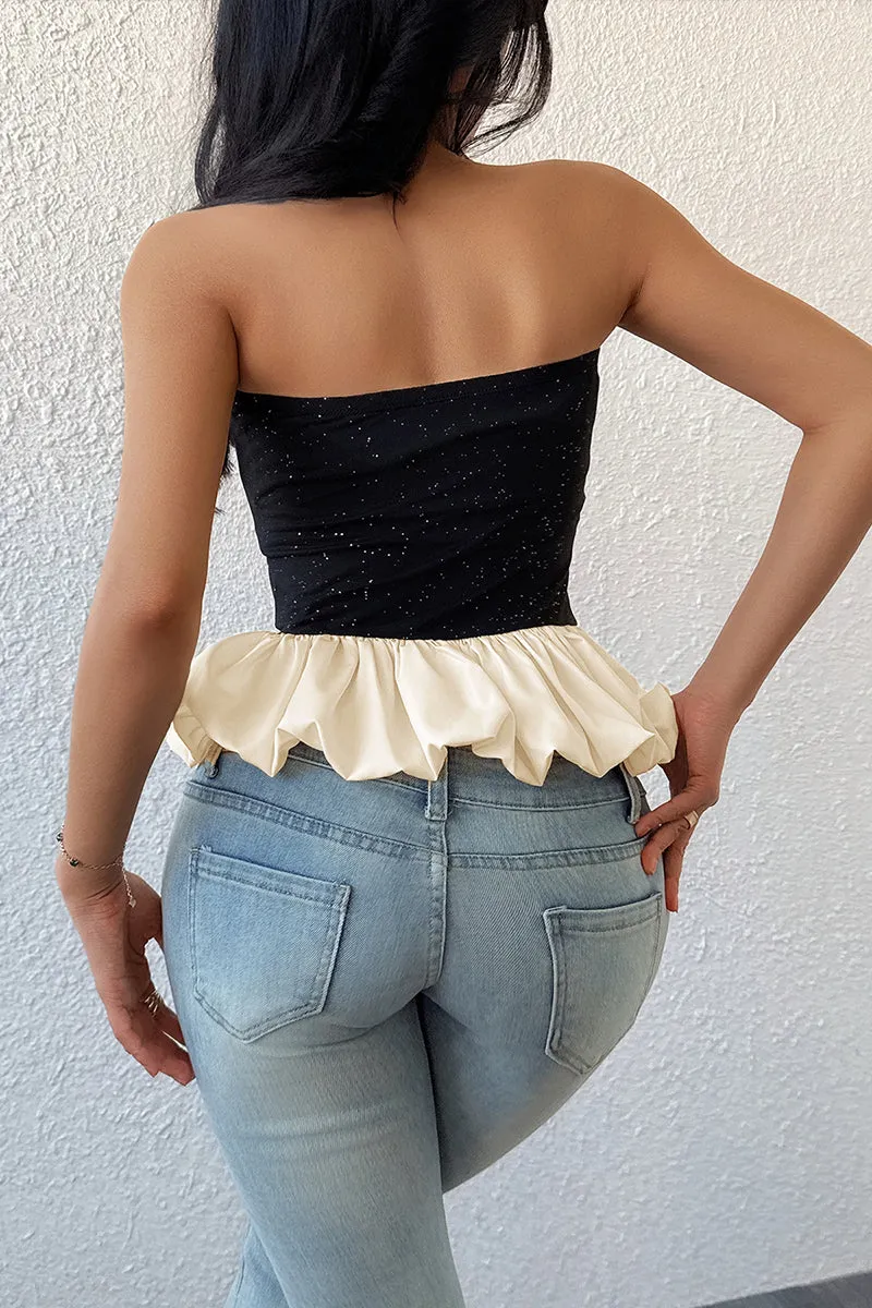 HTZ1075 Strapless Glitter Tube Top with Ruffle Hem