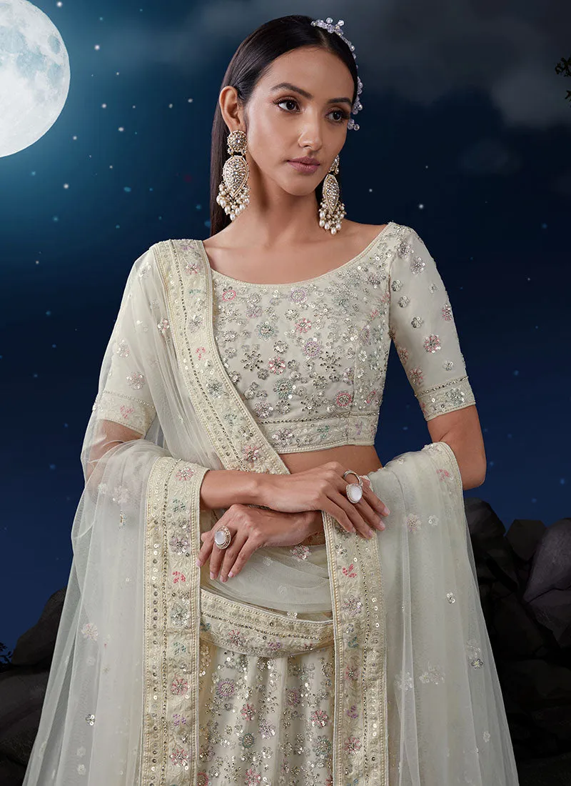 Ivory White Multi Embroidery Designer Wedding Lehenga Choli