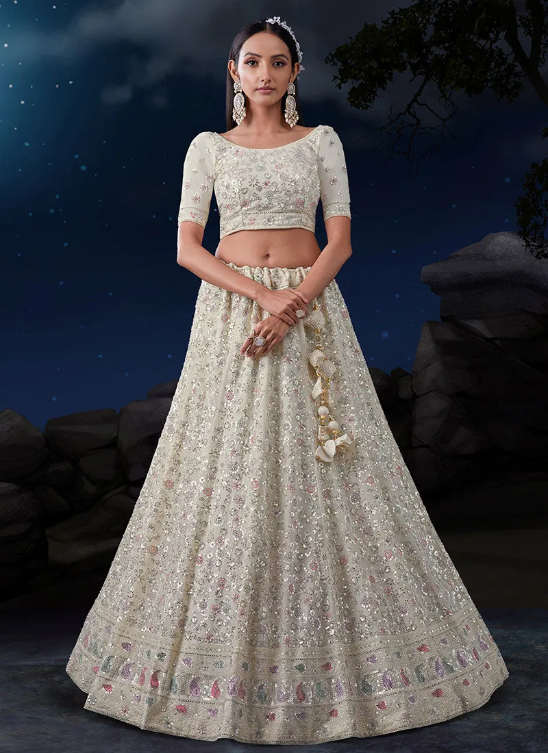 Ivory White Multi Embroidery Designer Wedding Lehenga Choli
