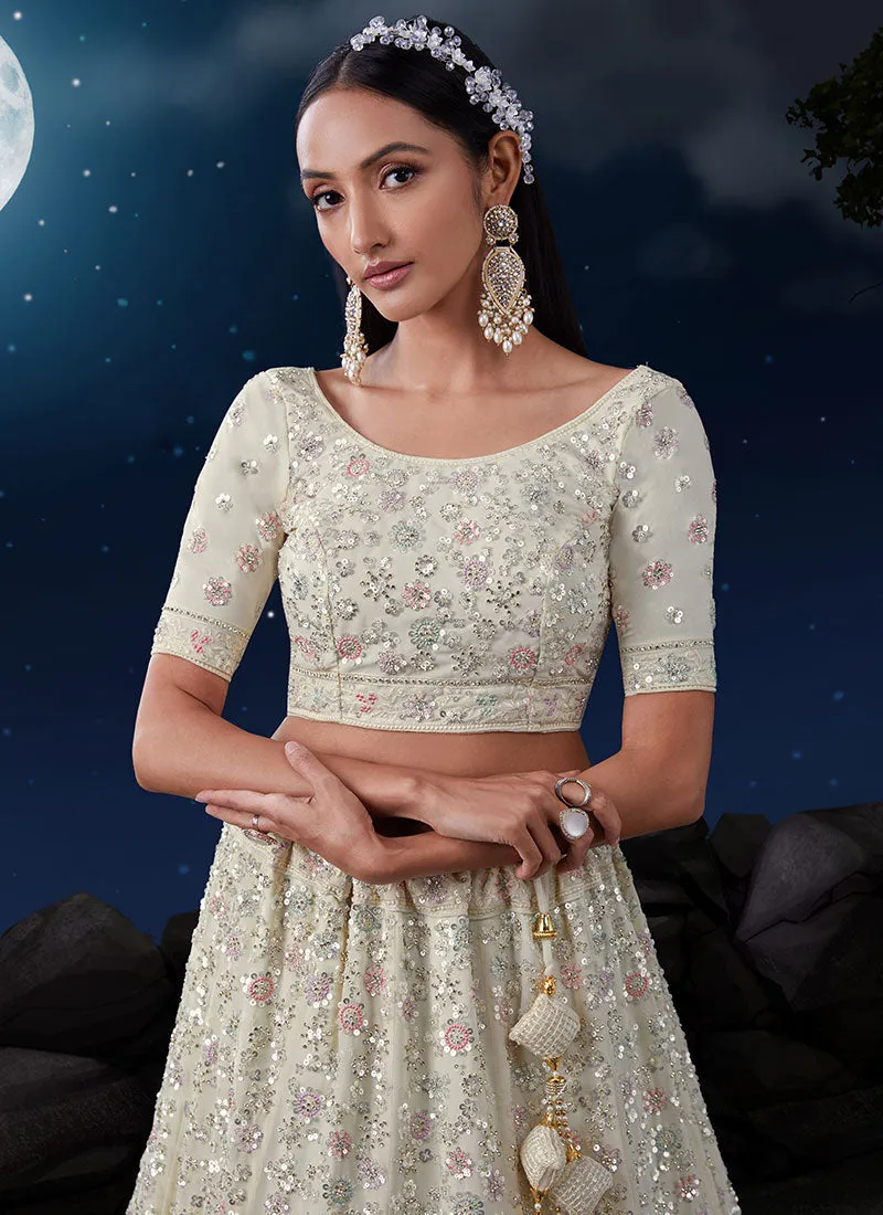Ivory White Multi Embroidery Designer Wedding Lehenga Choli