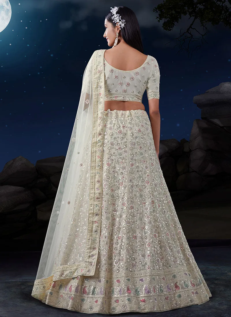 Ivory White Multi Embroidery Designer Wedding Lehenga Choli