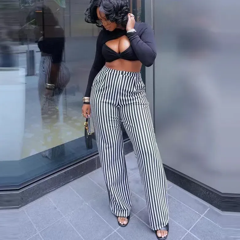 Jade High-Waisted Striped Wide-Leg Pants