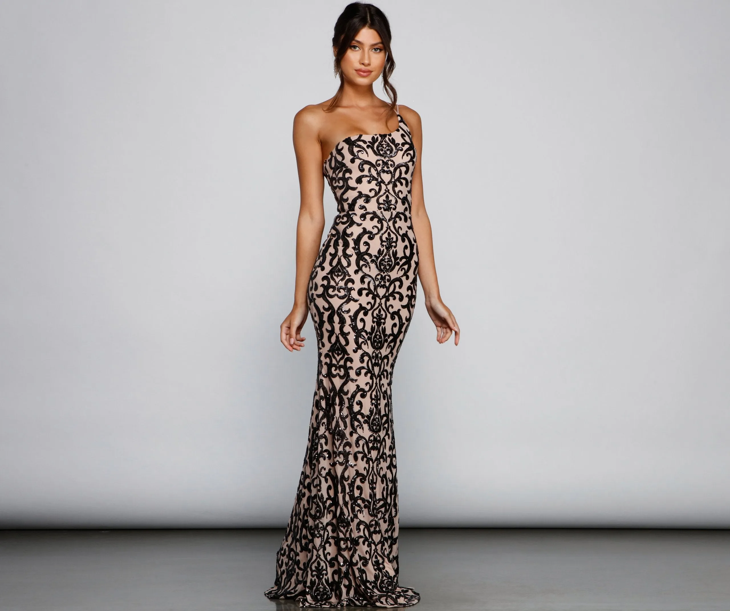 Jasmine One-Shoulder Stylish Sequin Mermaid Dress