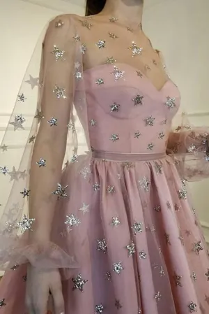 Jewel Long Sleeves Short Homecoming Dress with Appliques OHM006