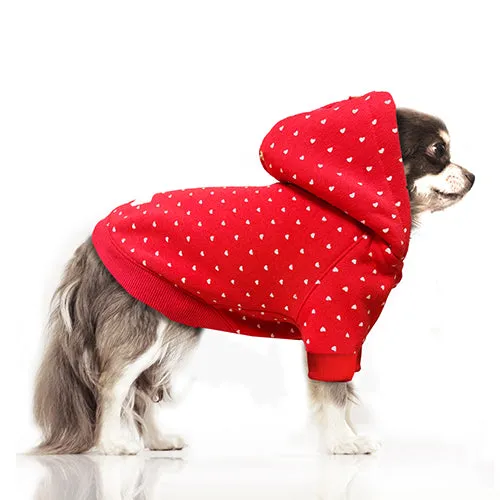 Juliette Heart Print Hooded Fleece Dog Jacket
