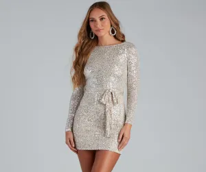 Kayce Sequin Stylish Tie-Waist Party Dress
