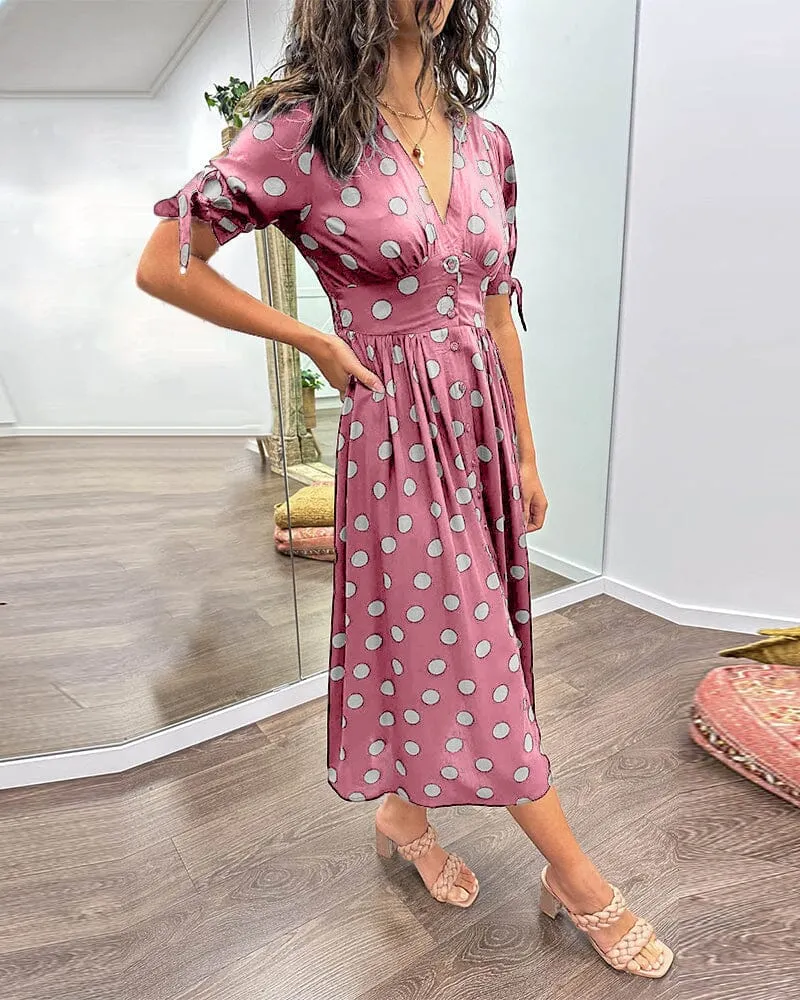 Kimberly | Polka Dots V-Neck Dress