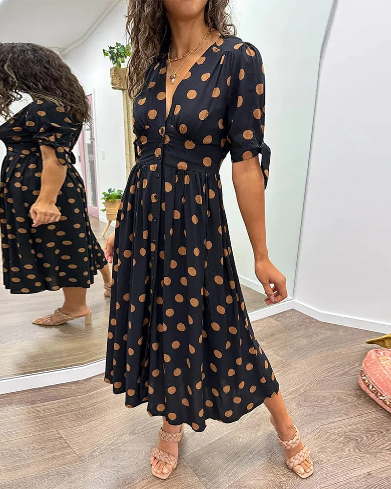 Kimberly | Polka Dots V-Neck Dress