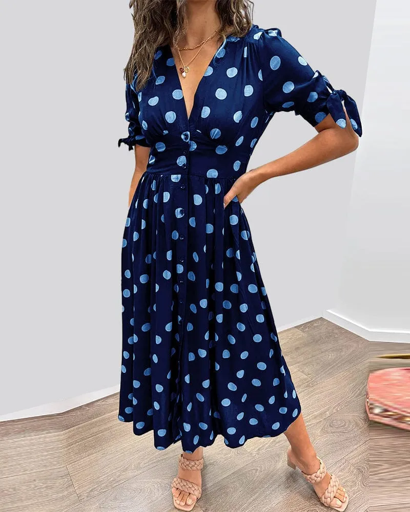 Kimberly | Polka Dots V-Neck Dress