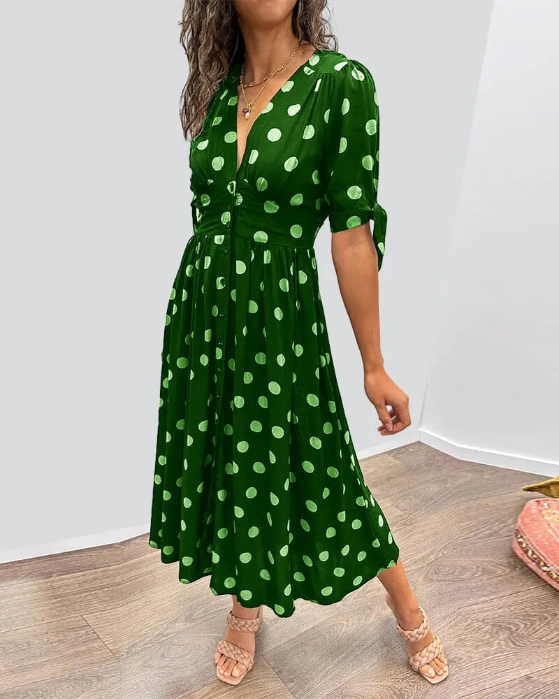 Kimberly | Polka Dots V-Neck Dress