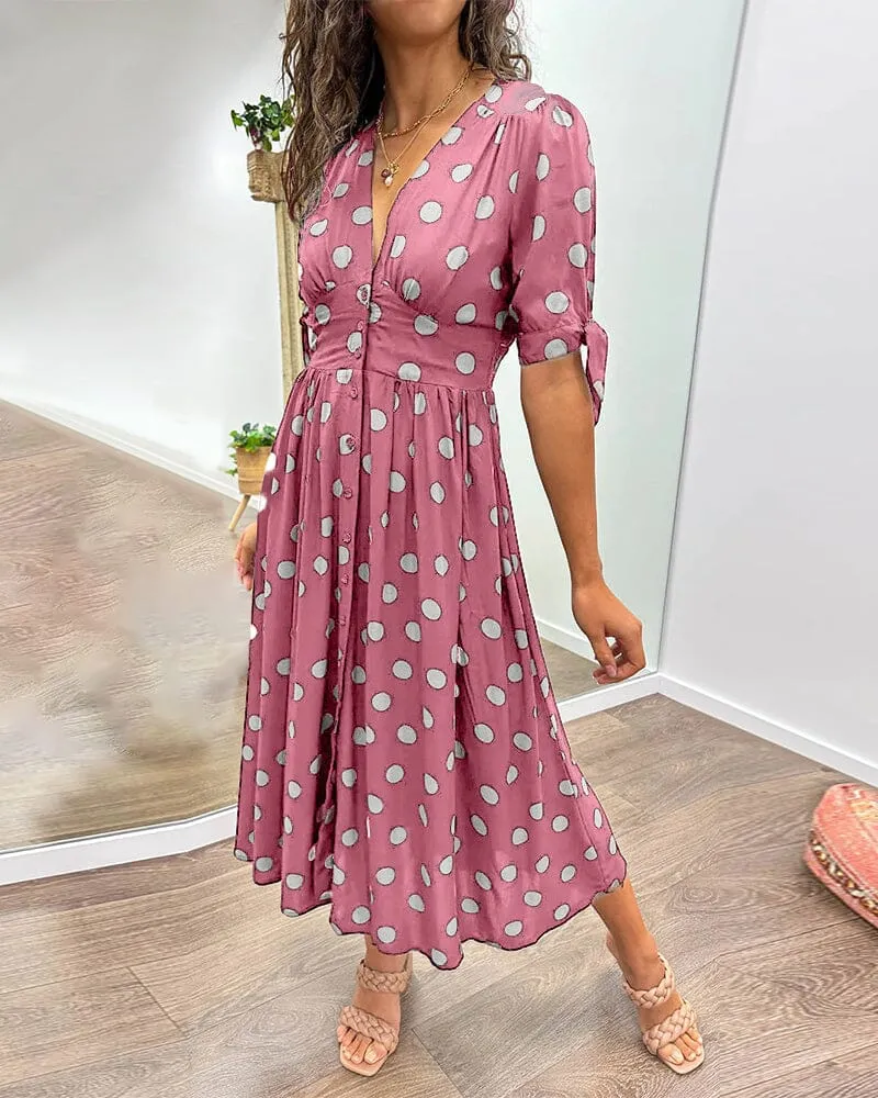 Kimberly | Polka Dots V-Neck Dress